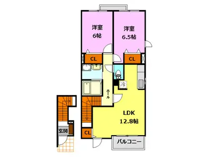 シャン・ド・フルール弐番館(2LDK/2階)の間取り写真