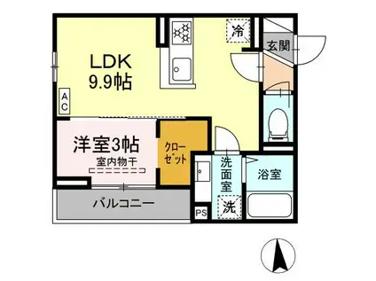 プランタン若里V(1LDK/3階)の間取り写真