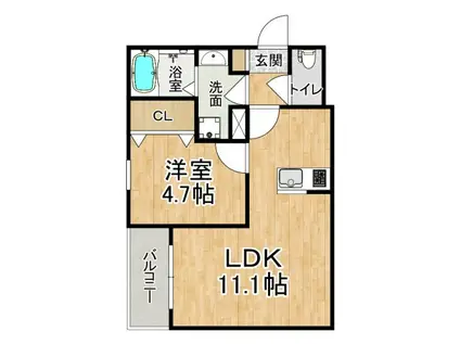 ジーメゾン西脇アノリス(1LDK/3階)の間取り写真