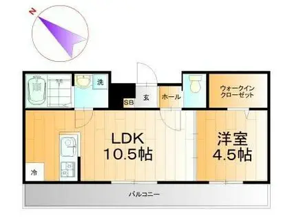 そりとる朝日ヶ丘(1LDK/1階)の間取り写真