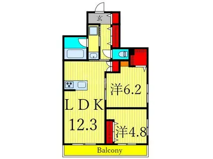 エトワールヴァリ プリミエ(2LDK/4階)の間取り写真