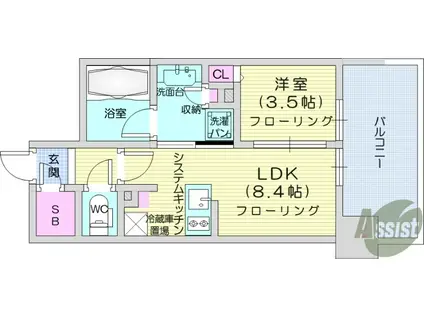 ネベル仙台CROIRE(1LDK/6階)の間取り写真