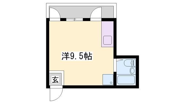 ヒルハイツB棟(ワンルーム/2階)の間取り写真
