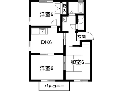 ディアス若宮 B棟(3DK/2階)の間取り写真