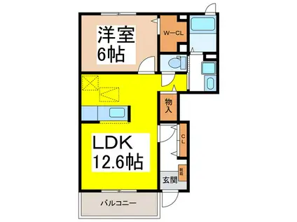 パルメゾン 弐番館(1LDK/2階)の間取り写真
