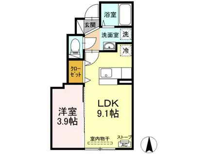 ウィットモア悠裕(1LDK/1階)の間取り写真
