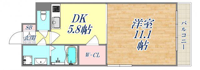 グレース門戸荘Ⅱ(1DK/4階)の間取り写真