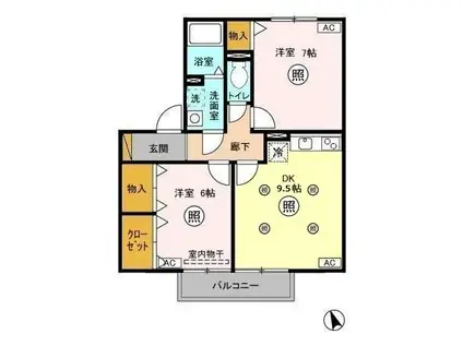 ROYALGARDENCASAHARA(2DK/2階)の間取り写真