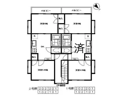 フルハウス6(2K/2階)の間取り写真