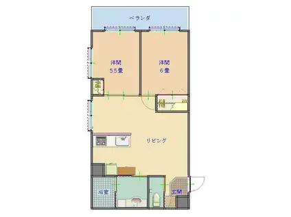 CASTLE2(2LDK/6階)の間取り写真