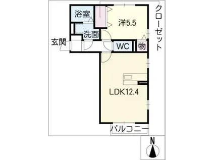 イーストヒルトチマツ D棟(1LDK/1階)の間取り写真
