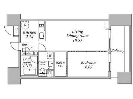 レジディア芝浦KAIGAN(1LDK/4階)の間取り写真