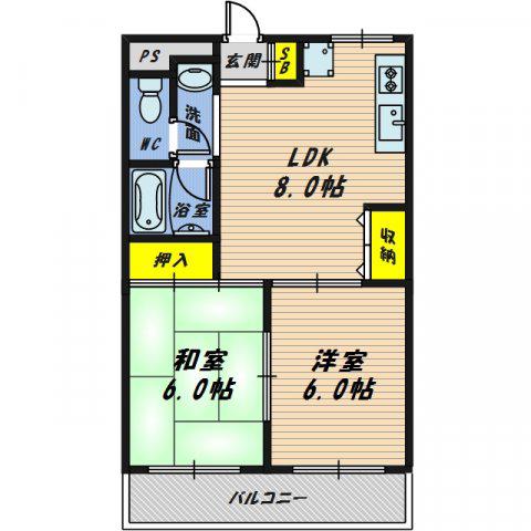 リバーサイドニッシン城東ハイツ(2LDK/3階)の間取り写真