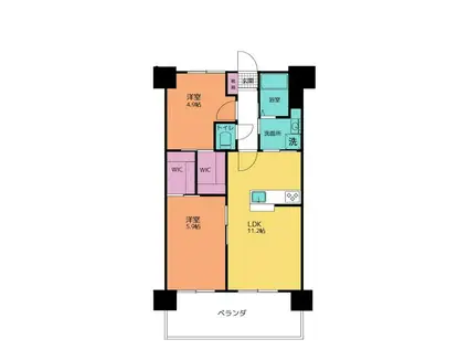 ESANTERRACE 石川(2LDK/6階)の間取り写真