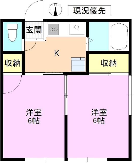 ラセーヌ村前 A棟(2K/2階)の間取り写真