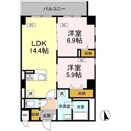 カスタリア西船橋II(2LDK/4階)の間取り写真