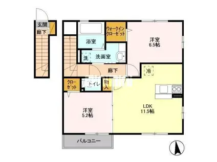 エムズクレール(2LDK/2階)の間取り写真