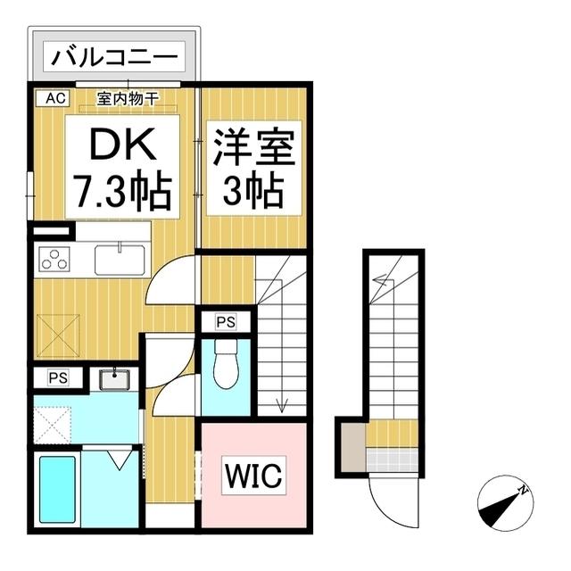シャルール西(1DK/2階)の間取り写真