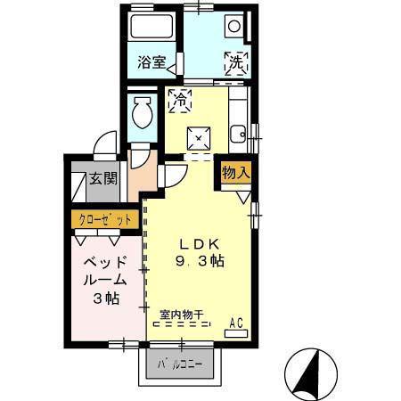 グランモア町村B(1LDK/1階)の間取り写真