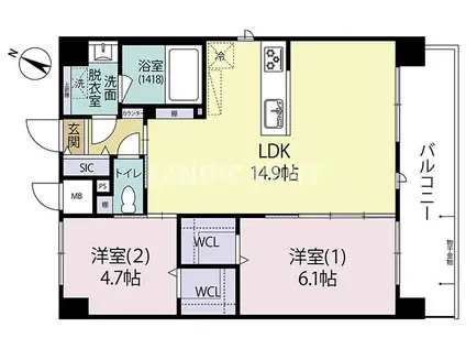 ARISTA箱崎(2LDK/4階)の間取り写真
