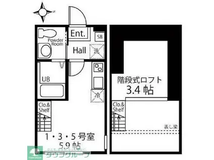 ハーミットクラブハウス日吉K(ワンルーム/1階)の間取り写真