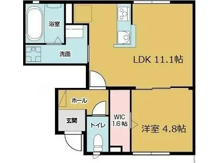 ボンスヴニールB棟(1LDK/1階)の間取り写真