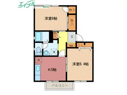 ファミーユ松ヶ島(2K/2階)の間取り写真