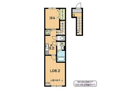 PORTE BONHEURIV A棟(1LDK/2階)の間取り写真