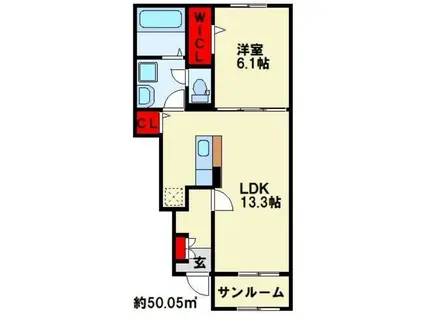 プルメリア I(1LDK/1階)の間取り写真