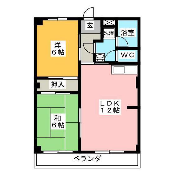 虫明第二マンション(2LDK/1階)の間取り写真