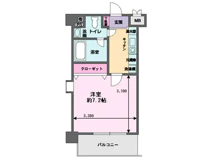 マンションチェリータワー(1K/9階)の間取り写真