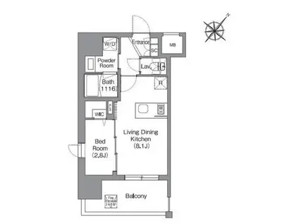 シーズンフラッツ渡辺通(1LDK/6階)の間取り写真