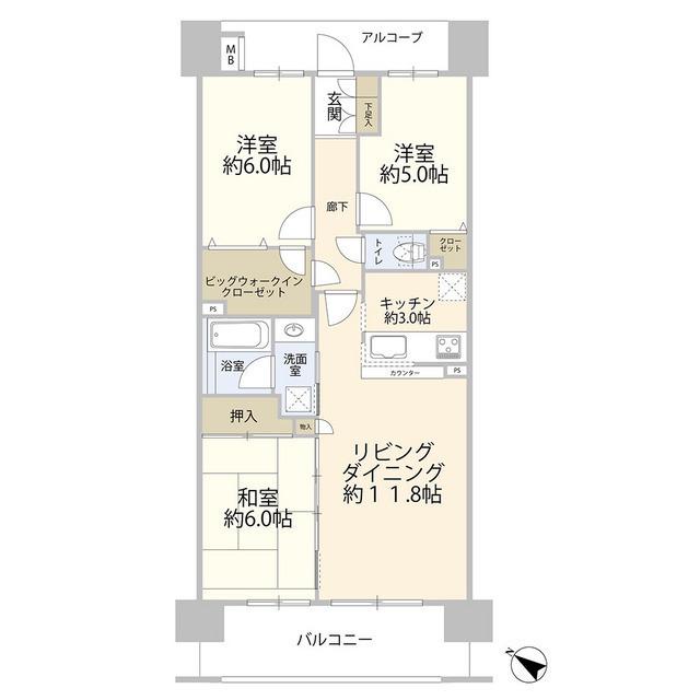 スマイリアタウン(3LDK/2階)の間取り写真