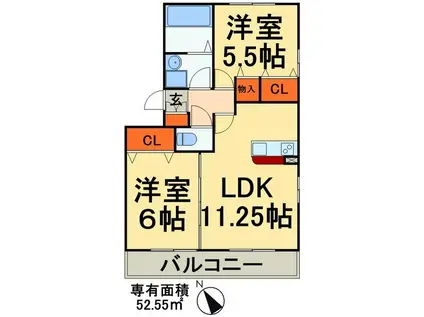 レジデンス三郷II号館(2LDK/3階)の間取り写真