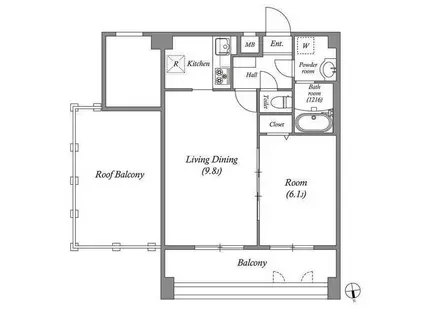 ペアパレス六町環七北通(1LDK/7階)の間取り写真