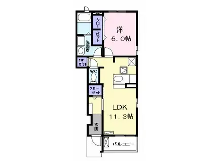 ＪＲ関西本線 春田駅 徒歩8分 2階建 築17年(1LDK/1階)の間取り写真
