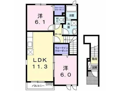 プランドール アン(2LDK/2階)の間取り写真