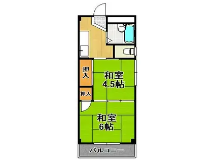 山川コーポ(2LDK/4階)の間取り写真