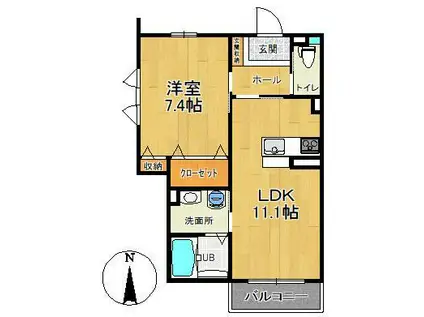 フォンテーヌ・リシュ(1LDK/1階)の間取り写真