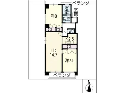 グレードハイツ新守山I(2LDK/4階)の間取り写真