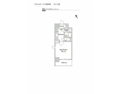 プライムアーバン門前仲町(1K/11階)の間取り写真