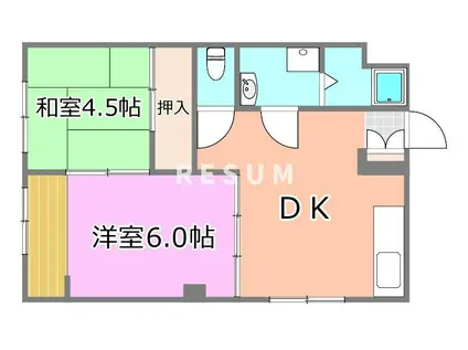 ゴールデンマンション(2DK/2階)の間取り写真