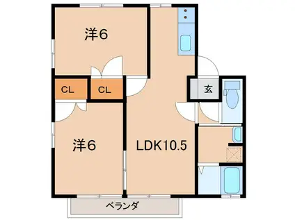 サニーヒル郭内(2LDK/2階)の間取り写真