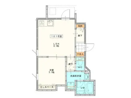 久留米野中町アパート(1LDK/3階)の間取り写真