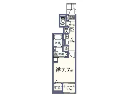 フローラル21(1K/1階)の間取り写真