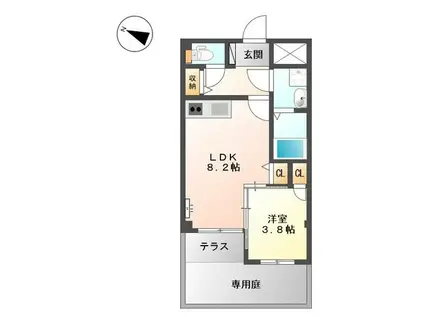 ヴィア・パーチェ・吉見園(1LDK/1階)の間取り写真