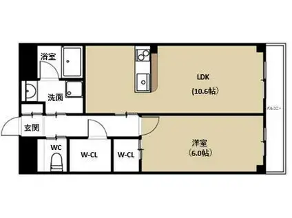 エトワール中央インター(1LDK/6階)の間取り写真