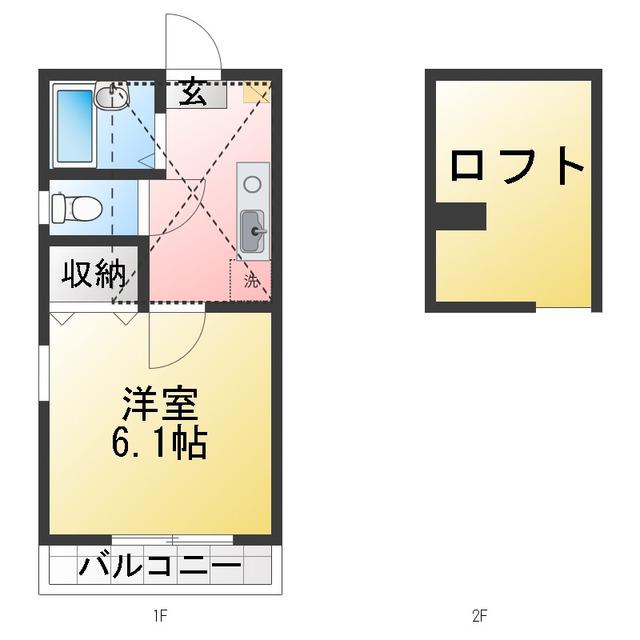 プリファード(1K/2階)の間取り写真
