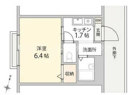セルリアンブルー(1K/2階)の間取り写真