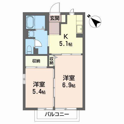 ディアス三本柳A(2K/2階)の間取り写真